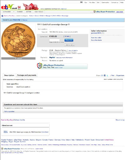 pacman10010 1911 Gold full sovereign George V eBay Auction Listing